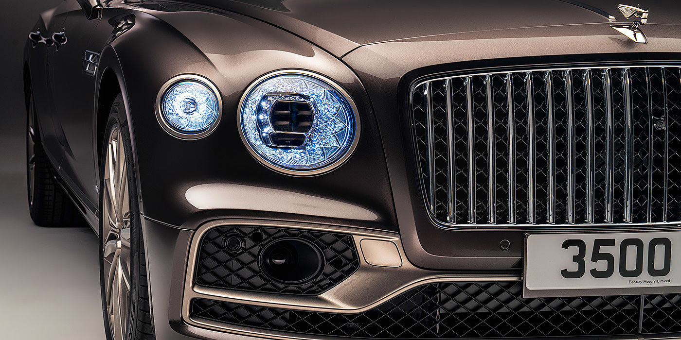 Bentley Leusden Bentley Flying Spur Odyssean sedan front grille and illuminated led lamps with Brodgar brown paint