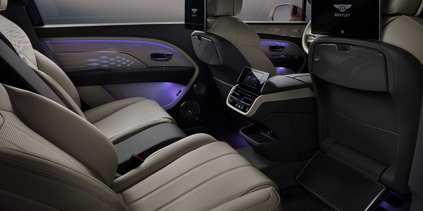 Bentley Leusden Bentley Bentayga EWB Azure SUV rear interior with Bentley Diamond Illumination