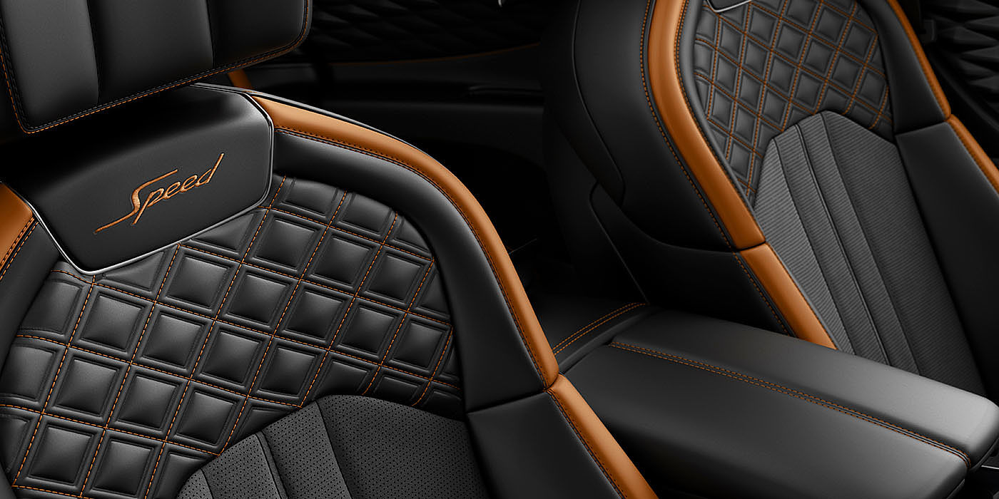Bentley Leusden Bentley Flying Spur Speed's front seats with detailed contrast stitching and Speed Emblems