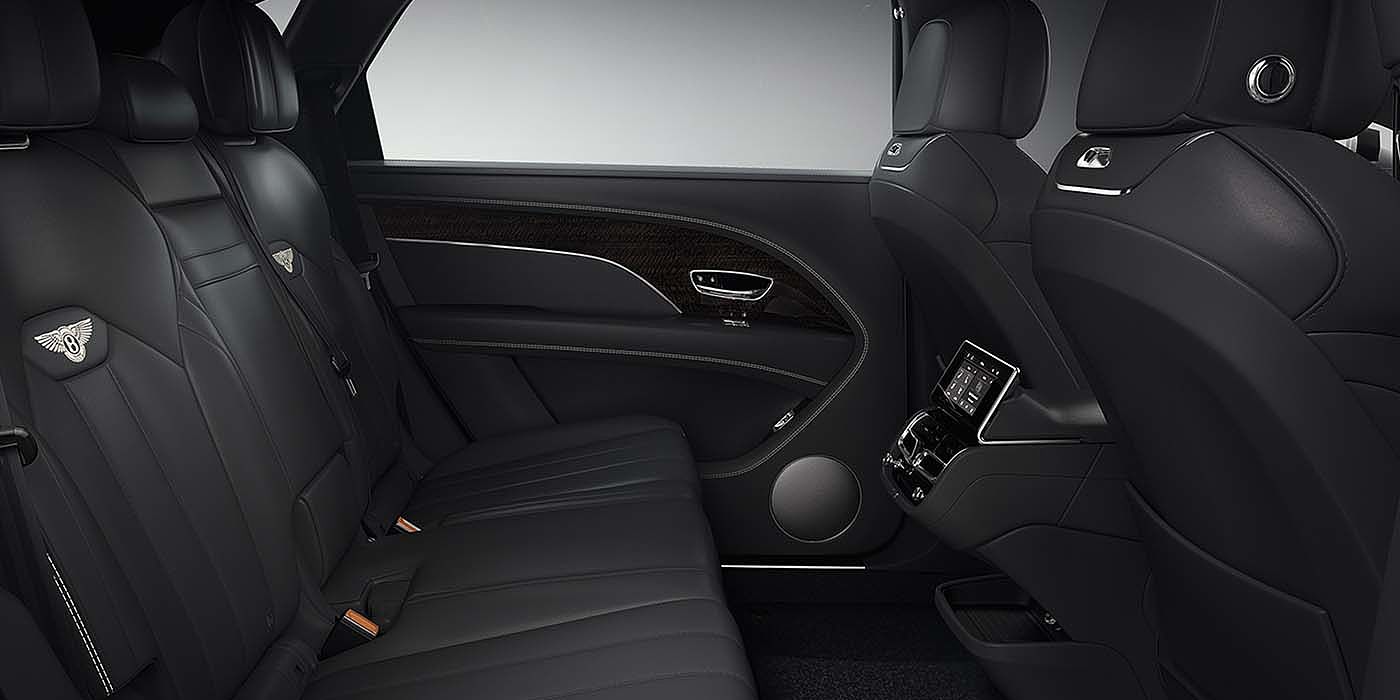 Bentley Leusden Bentley Bentayga EWB SUV rear interior in Beluga black leather