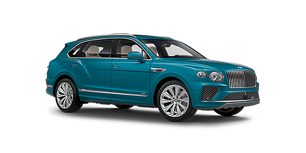 Bentley Leusden Bentley Bentayga EWB Azure front side angled view in Topaz blue coloured exterior. 