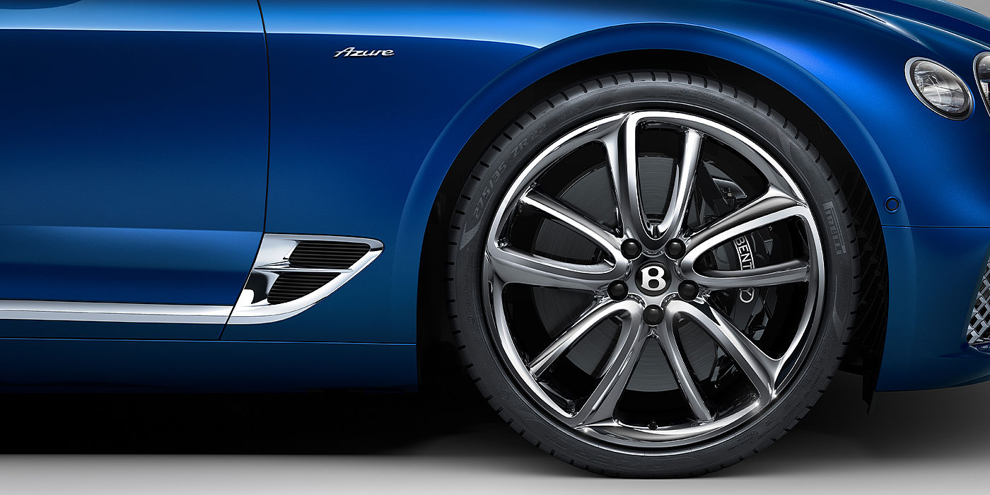 Bentley Leusden Bentley Continental GT Azure coupe in Sequin Blue paint side close up with Azure badge