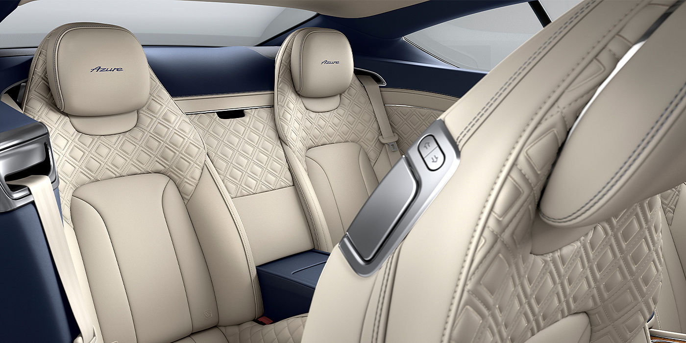 Bentley Leusden Bentley Continental GT Azure coupe rear interior in Imperial Blue and Linen hide